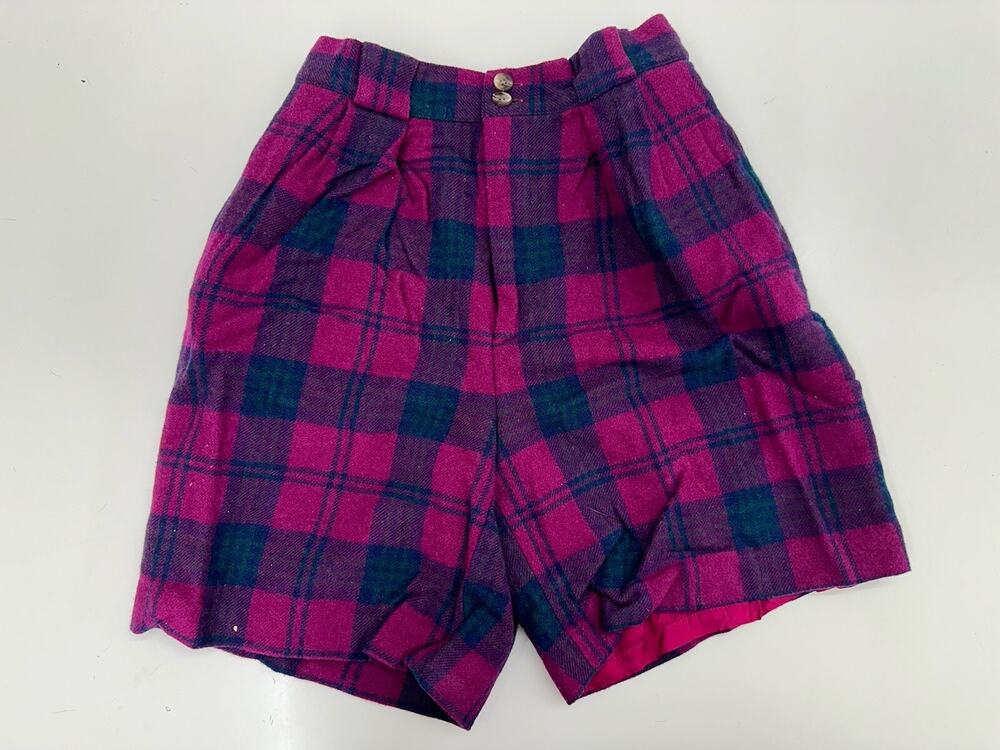 Cambridge Dry Goods Womens Shorts Size 6 Pink Plaid High Waisted Pleated Vintage